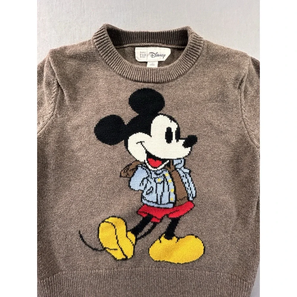 Baby Gap Mickey Mouse Heather Brown Long Sleeve Sweater Toddler 3 Years‎